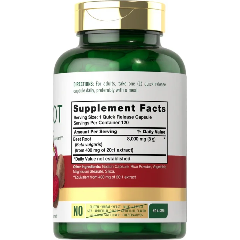 Carlyle Nutritionals - ჭარხლის ფესვი 8000 მგ 120 კაფსულა პროდუქტის შემადგენლობა