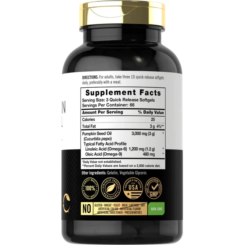 Carlyle Nutritionals - გოგრის თესლის ზეთი ცივი დაწნევით 3000მგ 200 რბილი კაფსულა პროდუქტის შემადგენლობა