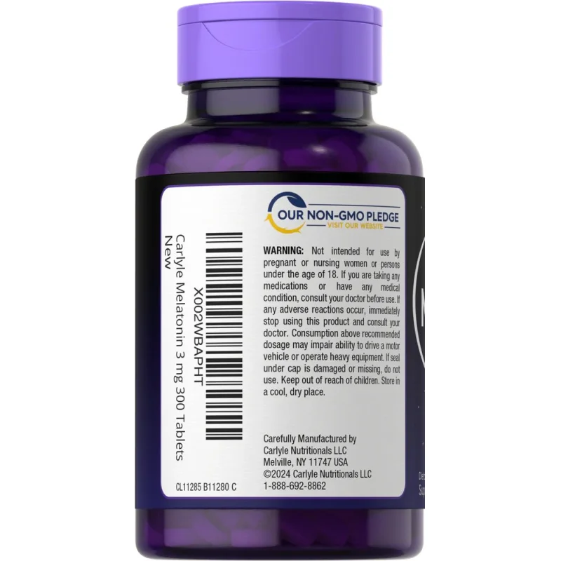 Carlyle Nutritionals - მელატონინი 3 მგ 300 ტაბლეტი პროდუქტის შემადგენლობა და ანოტაცია